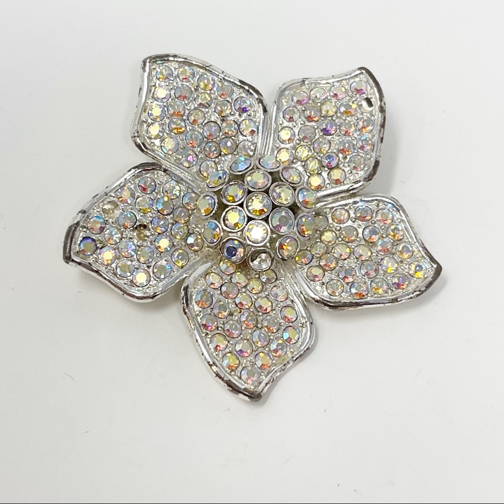 Vintage Silver Crystal Rhinestone Brooch Pin